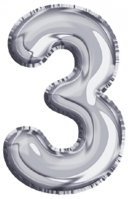Balon, folie aluminiu, argintiu, cifra 3, 81 cm 