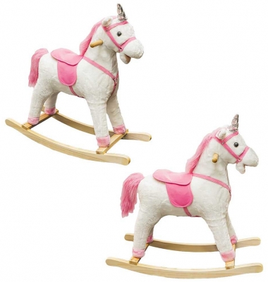 Unicorn balansoar din lemn si plus, Roz, 68 cm 