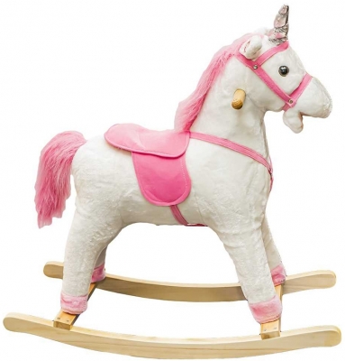 Unicorn balansoar din lemn si plus, Roz, 68 cm 