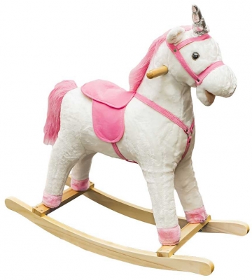 Unicorn balansoar din lemn si plus, Roz, 68 cm 