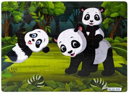 Puzzle din lemn, 40 piese, model Ursuleti Panda 