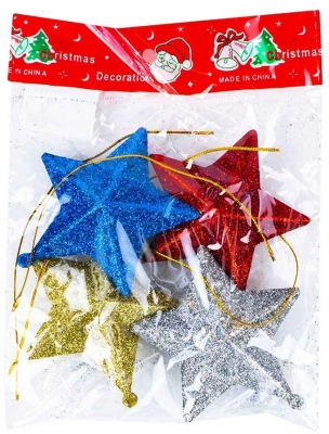 Ornament Craciun, model Stea, diverse culori, 4 buc/set