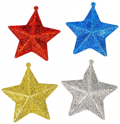 Ornament Craciun, model Stea, diverse culori, 4 buc/set
