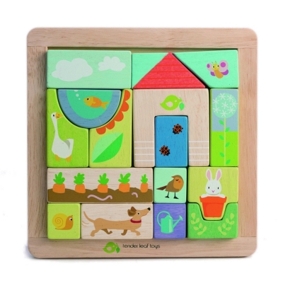 Puzzle educativ, din lemn, ilustratii din gradina, 17 piese Tender Leaf Toys