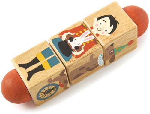 Cuburi rotative din lemn, La circ, Tender Leaf Toys 