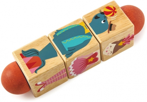 Cuburi rotative din lemn, La circ, Tender Leaf Toys 