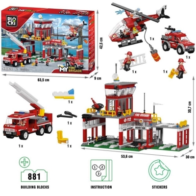 Joc constructie Statia de pompieri, 881 piese, Blocki