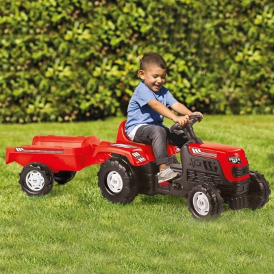 Tractor cu pedale si remorca, rosu, 45 cm, Dolu 