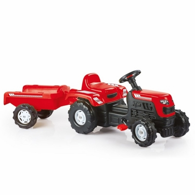 Tractor cu pedale si remorca, rosu, 45 cm, Dolu 