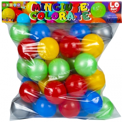 Mingiute din plastic, 7 cm, diverse culori, 40 buc/set