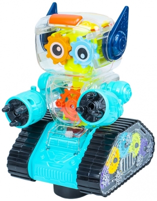 Jucarie robot, carcasa transparenta, cu lumina si sunet