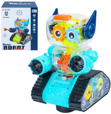 Jucarie robot, carcasa transparenta, cu lumina si sunet