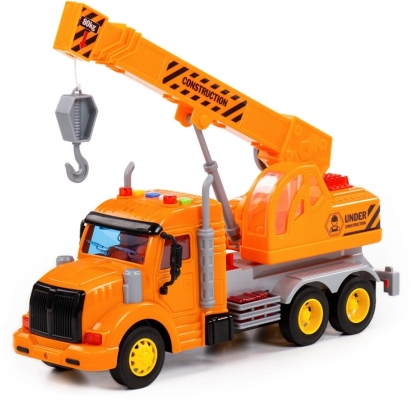 Jucarie camion constructii si macara, cu lumina si sunet, 34 x 12 x 19 cm, Polesie