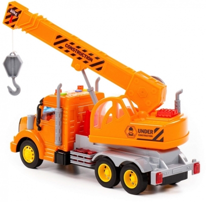 Jucarie camion constructii si macara, cu lumina si sunet, 34 x 12 x 19 cm, Polesie