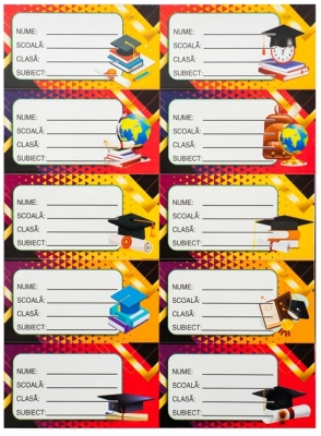Etichete scolare cu desene, diverse modele, 200 buc/set