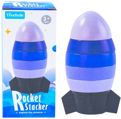 Joc constructii Rocket Stacker, din lemn, diverse culori