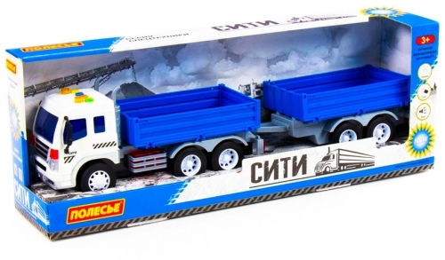 Camion + Remorca albastra cu lumini si sunet, Polesie