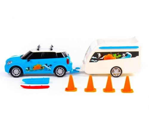 Masinuta de vacanta cu rulota camper + accesorii, Polesie