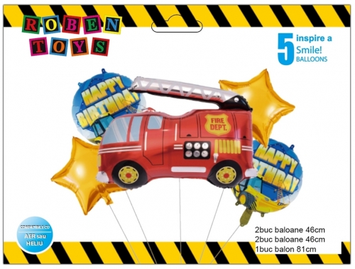 Baloane, masina pompieri, folie aluminiu, Roben Toys