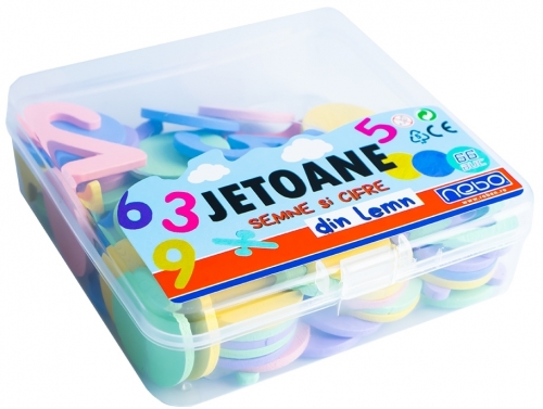 Jetoane, semne si cifre din lemn, Nebo, culori pastel