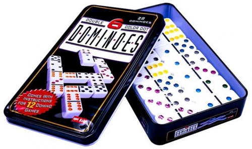Joc Domino din plastic, in cutie de metal 