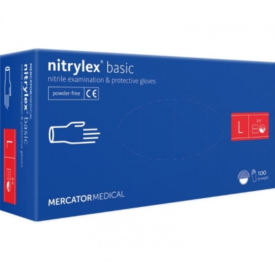 Manusi nitril nepudrate, albastru Nitrylex, marimea L, 100 buc/set, Mercator