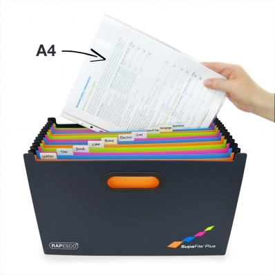 Suport documente A4, extensibil, 13 compartimente, Rapesco SupaFile Plus