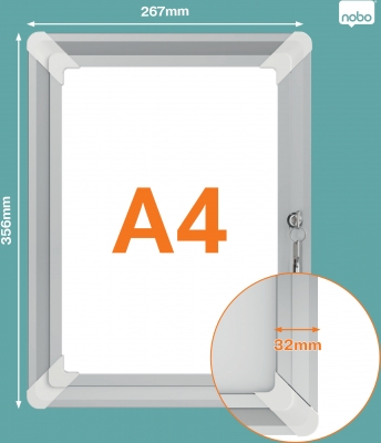 Rama pentru perete NOBO Premium Plus, aluminiu, cu cheie, A4, gri