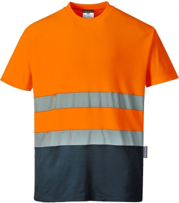 Tricou Hi-Vis bicolor, portocaliu/navy, regular, Cotton Comfort, Portwest