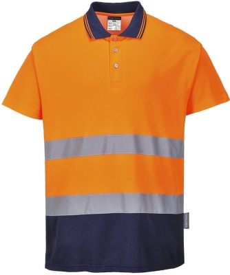 Tricou polo Hi-Vis bicolor, portocaliu/navy, regular, Cotton Comfort, Portwest