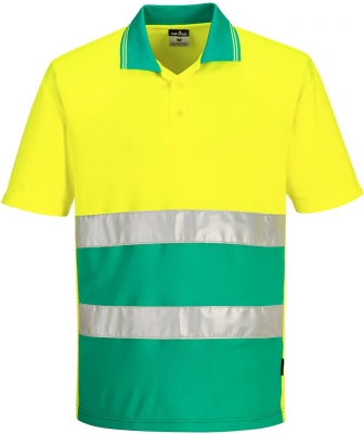 Tricou polo Hi-Vis contrast s/s, galben/teal, regular, Lightweight, Portwest
