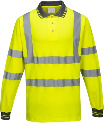 Tricou polo cu maneci lungi Hi-Vis, galben, regular, Cotton Comfort, Portwest