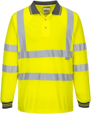Tricou polo cu maneci lungi Hi-Vis, galben, regular, Portwest
