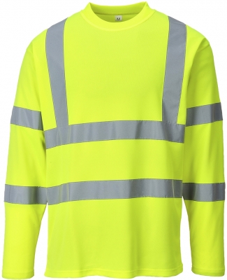 Tricou cu maneci lungi Hi-Vis, galben, regular, Cotton Comfort, Portwest