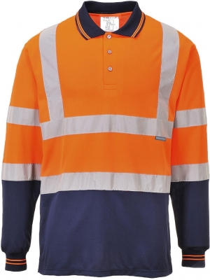 Tricou polo cu maneci lungi Hi-Vis, portocaliu/navy, regular, Two Tone. Portwest