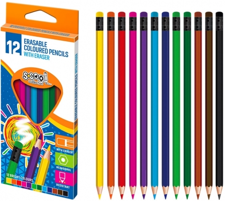 Creioane colorate cu radiera, 12 culori/set S-Cool 