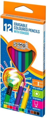 Creioane colorate cu radiera, 12 culori/set S-Cool 