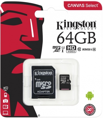 Card de memorie MicroSDXC, 64 GB, Canvas Select, Class 10 + Adaptor Kingston