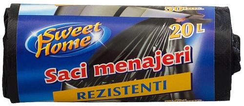 Saci menajeri HDPE 20 litri, 50 buc/rola, 50 x 40 cm negru Sweet Home