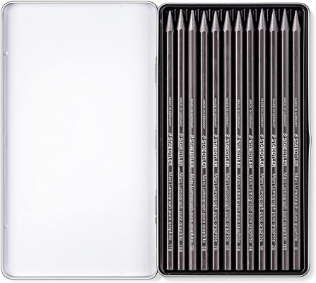 Creion Lumograph Full Graphite, in cutie din metal, 12 buc/set Staedtler 