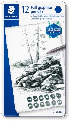 Creion Lumograph Full Graphite, in cutie din metal, 12 buc/set Staedtler 