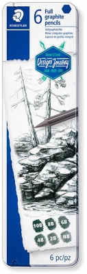 Creion Lumograph Full Graphite, in cutie din metal, 6 buc/set Staedtler 