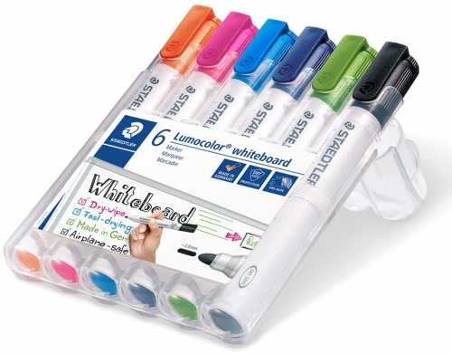 Marker whiteboard Lumocolor 351, varf rotund, 2 mm 6 culori/set Staedtler