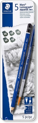 Creioane grafit + pensula Mars Lumograph Aquarell 100A-G6, 8B-4B, 5+1/set Staedler