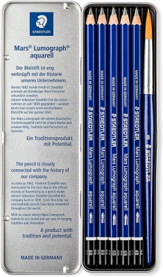Creioane grafit + pensula Mars Lumograph Aquarell 100A-G6, 8B-4B, 5+1/set Staedler