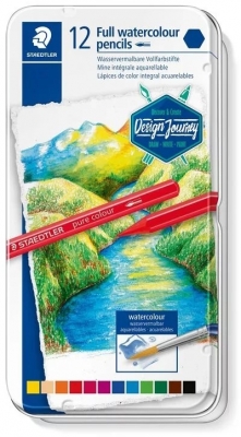 Creioane colorate acuarela Design Journey Pure Colour, cutie metal, 12 culori/set Staedtler