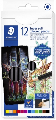 Creioane colorate Design Journey Super Soft, 12 culori/set Staedtler
