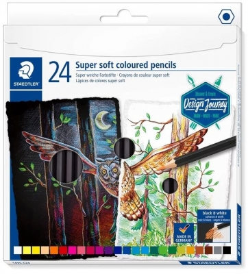 Creioane colorate Design Journey Super Soft, 24 culori/set Staedtler
