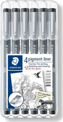 Liner Pigment 308, diverse grosimi, 6 buc/set, Staedtler 