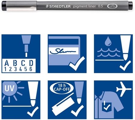Liner Pigment 308, diverse grosimi, 6 buc/set, Staedtler 